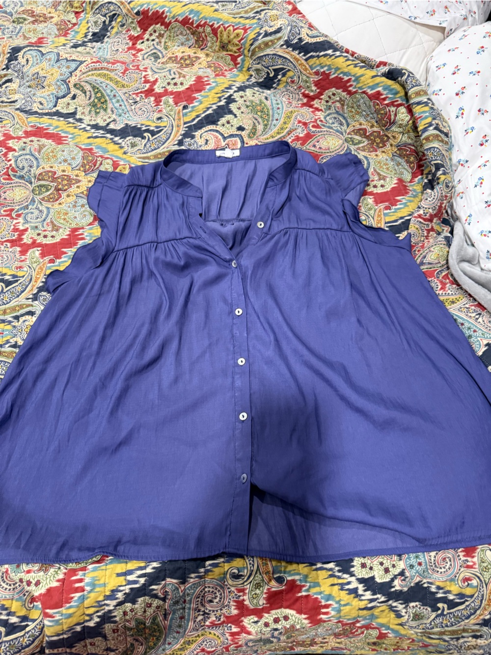 Women's Purple Button-Front Cap Sleeve Blouse